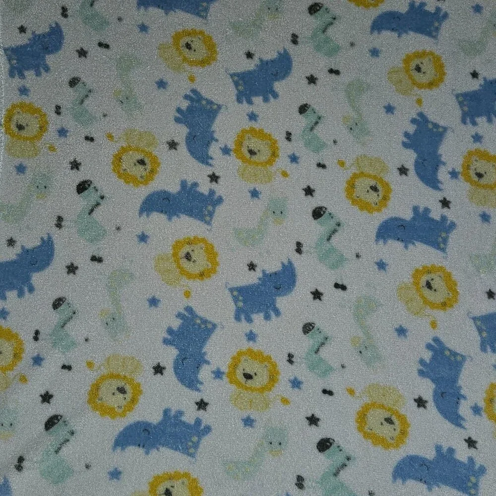Cutie Pie Lion Zebra Giraffe Rhino Stars Fleece Baby Blanket 30x36 Blue Yellow